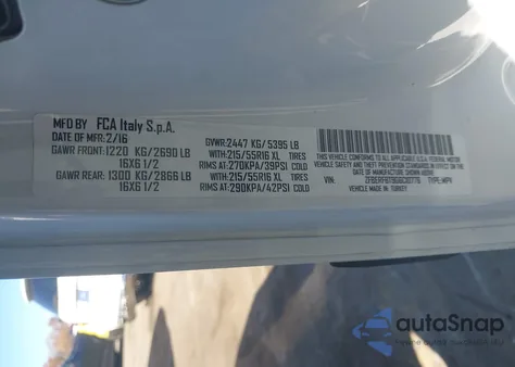 2016 Ram Promaster City Tradesman Slt z USA, uszkodzony, nr VIN ZFBERFBT9G6C10776